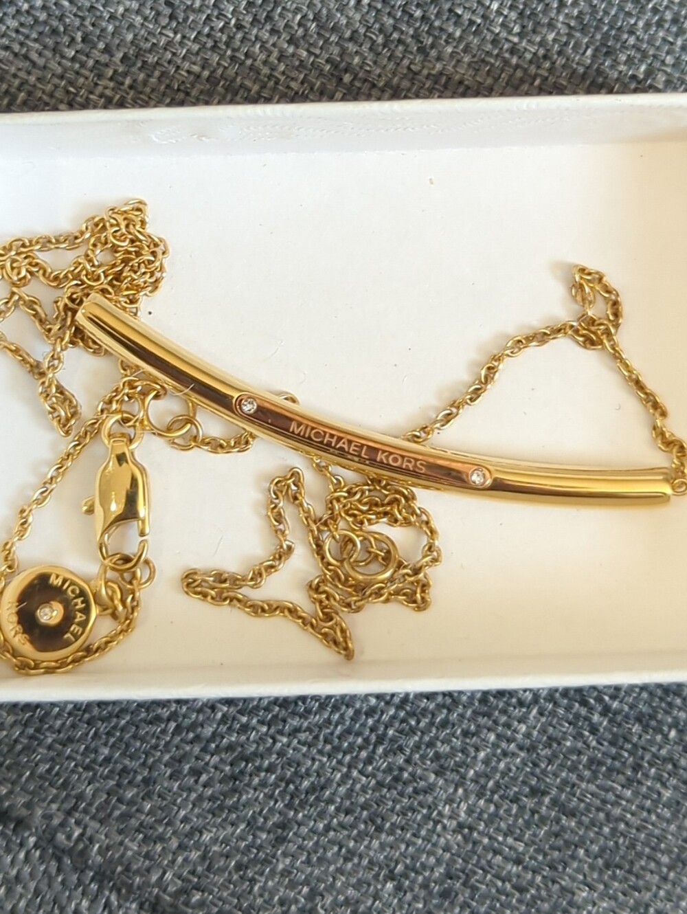 Michael Kors Gold Bar Necklace With Crystal Gold Plated Great Quality Gift Box